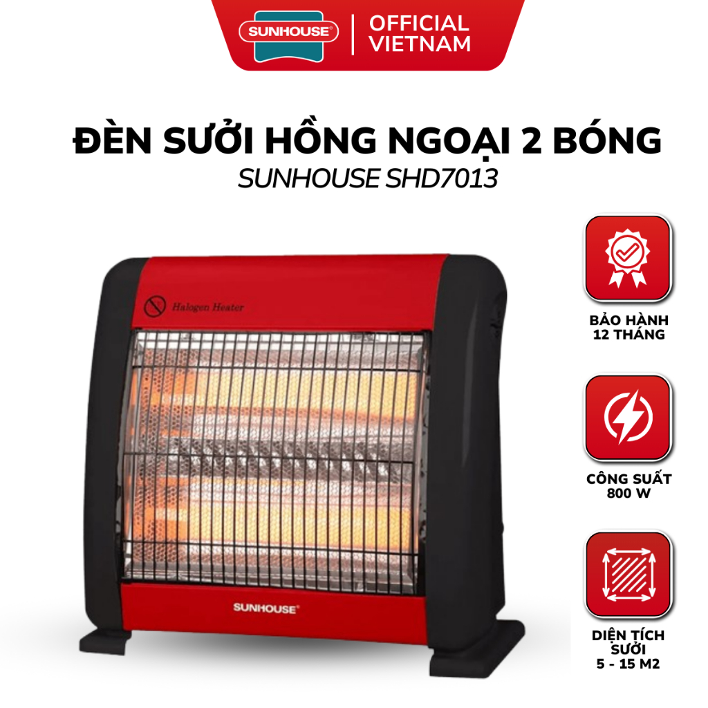  Đèn Sưởi Hồng Ngoại 2 Bóng Sunhouse SHD7013 - Tốc Độ Làm Ấm Nhanh Tỏa Nhiệt Đều - Bảo Hành 12 Tháng 