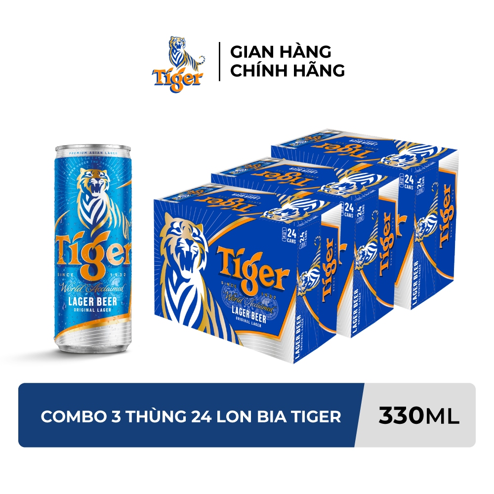 Nồng độ cồn 5% - Combo 3 Thùng 24 Lon Bia Tiger 330ml/Lon