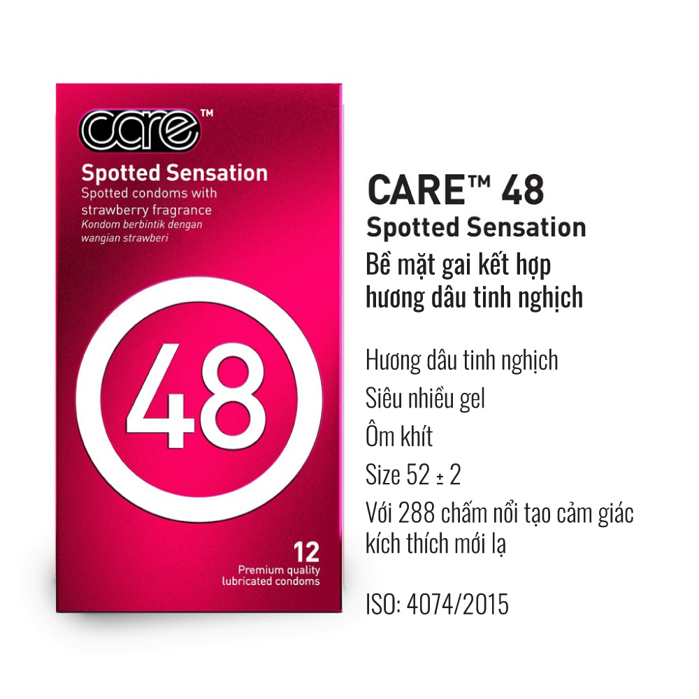 Combo 24 Bao Cao Su có gai CARE 48 Hương Dâu, Kéo Dài Thời Gian, Nhiều Gel Bôi Trơn Bcs gai li ti