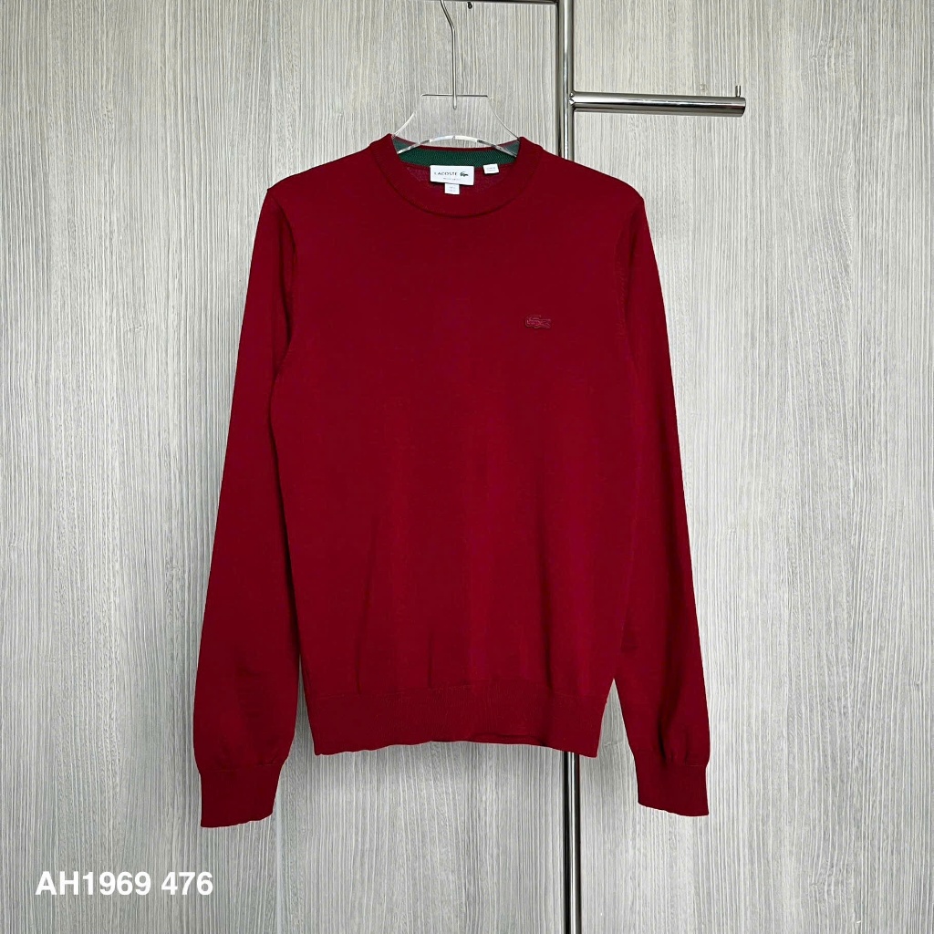 [Chính hãng] Áo len merino trơn cổ tròn Lacoste màu đỏ đô AH1969 476 Authentic