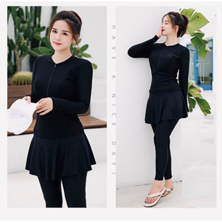 BIGSIZE 85kg- Đồ bơi nữ big size tay dài che nắng, quần dài váy xoè kín đáo- Bikini đi biển tay dài quần dài- shopnabi