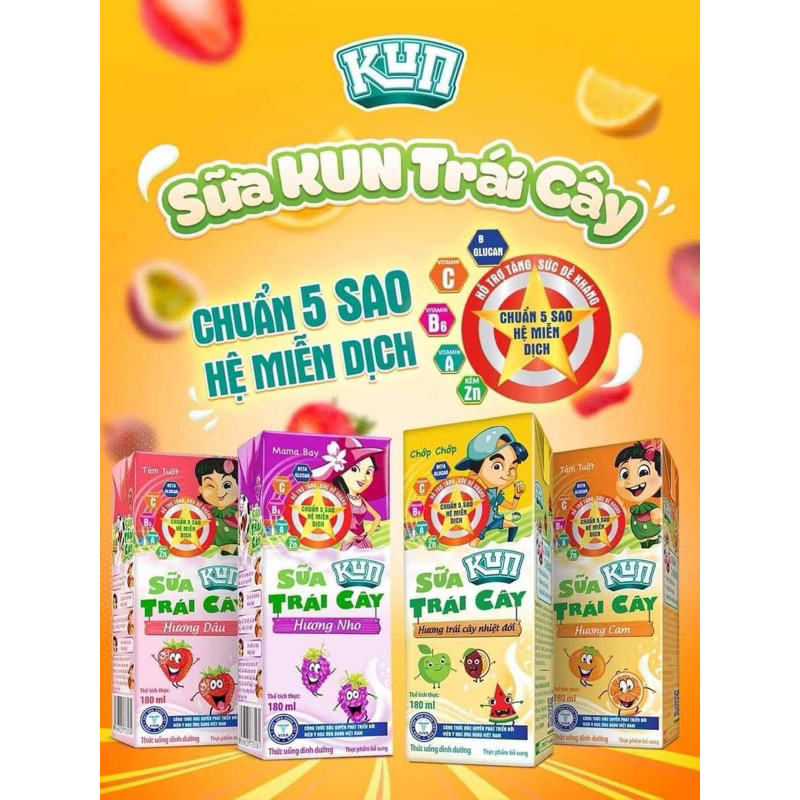 Thùng 48 hộp sữa Kun Trái Cây 180ml
