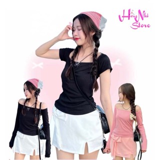 Áo Thun Trễ Vai Cổ Vuông Dáng Ôm Tay Ngắn, Tay Dài Thun Gân Tăm Lạnh Co Giãn - MM Hồng Nhi Store's