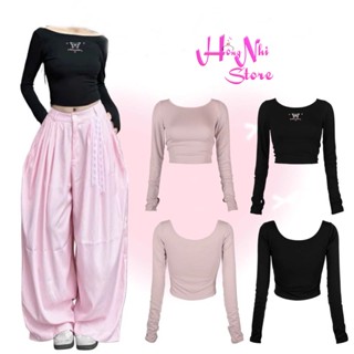 Áo Thun Croptop Tay Dài Trễ Vai Dáng Ôm Body Tay Xỏ Ngón Chất Cotton Co Giãn - MM Hồng Nhi Store