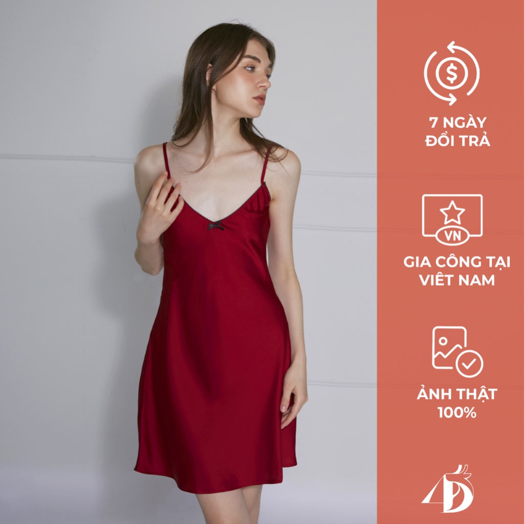 Đầm Lụa Cổ V Phối Ren Mảnh 4DEARS