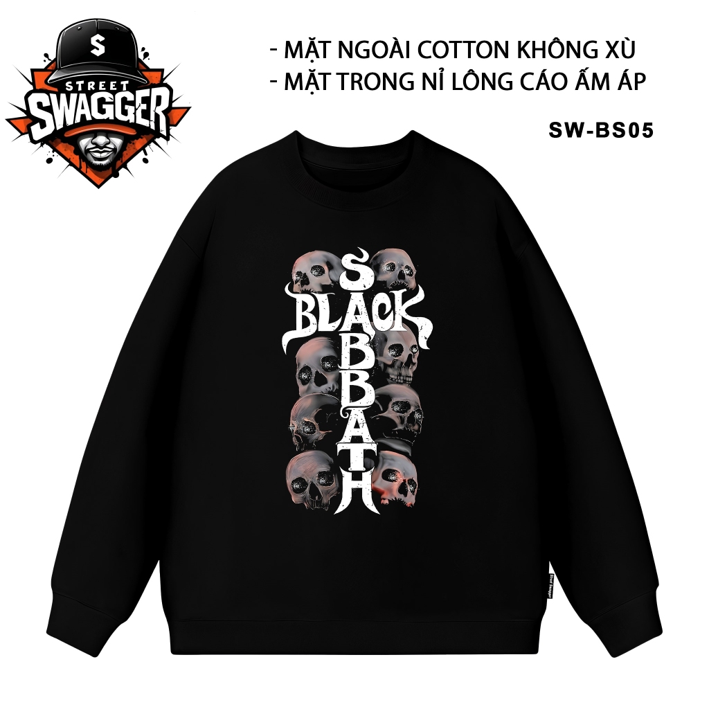 Áo nỉ lông cáo Sweatshirt Street Swagger, Áo Rock N Roll Band, Ban nhạc Black Sabbath SW-BS05