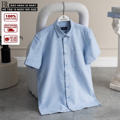 [BIGSIZE] Áo sơ mi nam ngắn tay BR Xanh, vải ford, thoáng mát, thấm hút tốt, form regular fit, BAF01 - Bravery