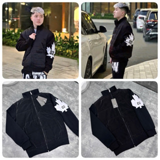 Áo Khoác Nam DSQ Trần Bông Phối Tay Nỉ Hình Lá Phong Siêu Đẹp - Áo Khoác Nam DSQ Trần Bông Cao Cấp