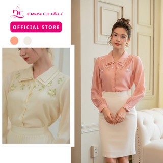 Áo sơ mi thêu hoa ĐAN CHÂU 6000, tơ lụa ánh kim, S M L XL 2XL