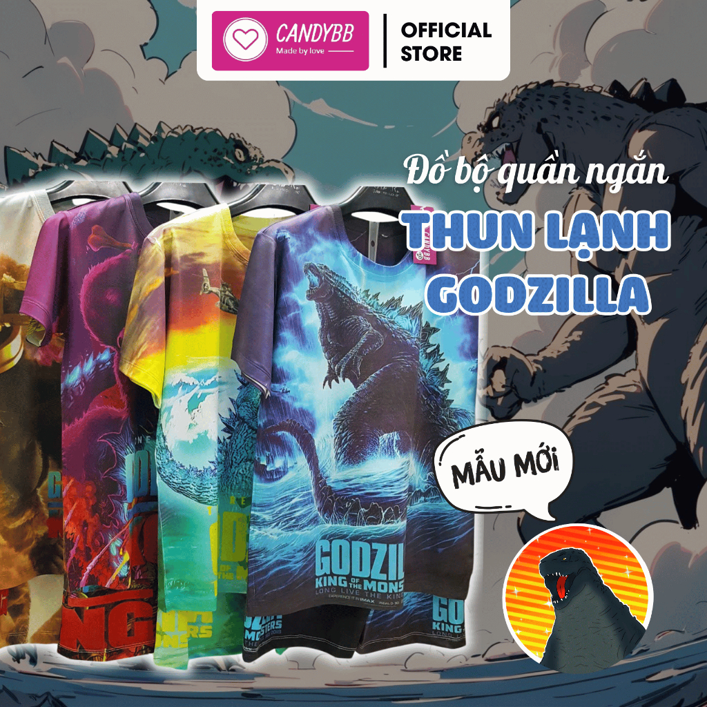   Hàng Đặt 3 ngày  Đồ Bộ Thun in hoạt hình Godzilla - King Kong cho bé trai mịn mát in hình 3D 