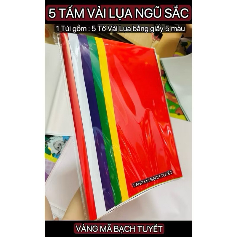 TẤM VẢI GIẤY - 5 tấm vải lụa ,vải nhũ kim sa (vàng mã Bạch Tuyết)