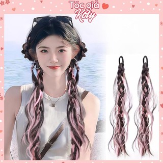 Tóc giả thắt bím dài 50cm phối light hồng Koty, tóc tết giả thắt bính cho nữ y2k T460