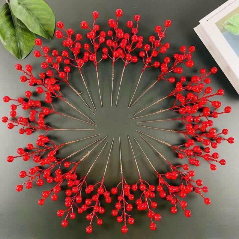 Set 10 Nhánh đào đông trang trí phụ  kiện Tết , đào đông 12 quả  trang trí oản tài lộc, giỏ quà bó h