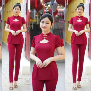  TH55 - SÉT ĐỒ BỘ THUN GẤM NHẬT - ÁO CỔ TÀU QUẦN DÀI ỐNG ÔM 