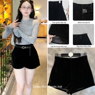  Quần Short Nhung CÓ TÚI 2 Lớp nữ Cạp Cạp Bigsize - Quần đùi nữ lưng cao liền khóa sau mặc đi học công sở tiệc hẹn hò 