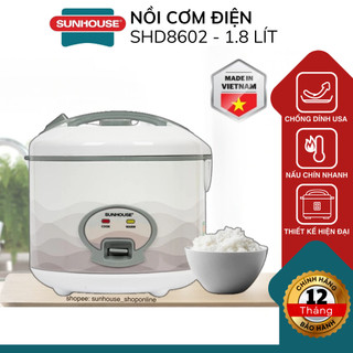 Nồi cơm điện sunhouse shd8602, dung tích 1.8l, công suất 700w - tỏa nhiệt đều, nấu nhanh