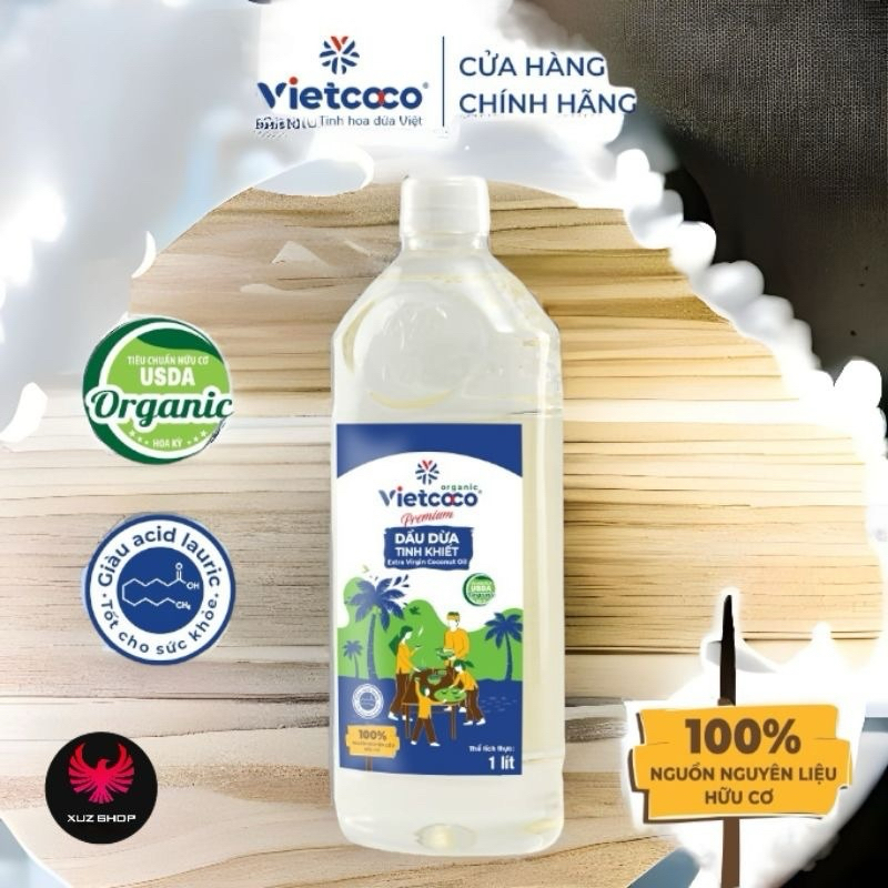 1 LÍT- Dầu dừa ép lạnh hữu cơ Vietcoco dưỡng da, dưỡng tóc, dưỡng mi Hỗ Trợ Trắng Răng An Toàn