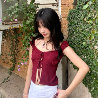 Áo kiểu trễ vai thắt nơ áo thun babydoll đễ thương Jie Top