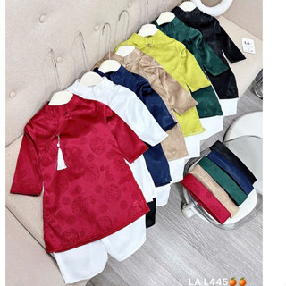   Hỏa Tốc Bé 8-33kg set áo dài 2026 kèm mấn đội  Set áo dài cho bé trai chất lụa gấm in hoa chữ hỷ rồng phụng đón Tết 