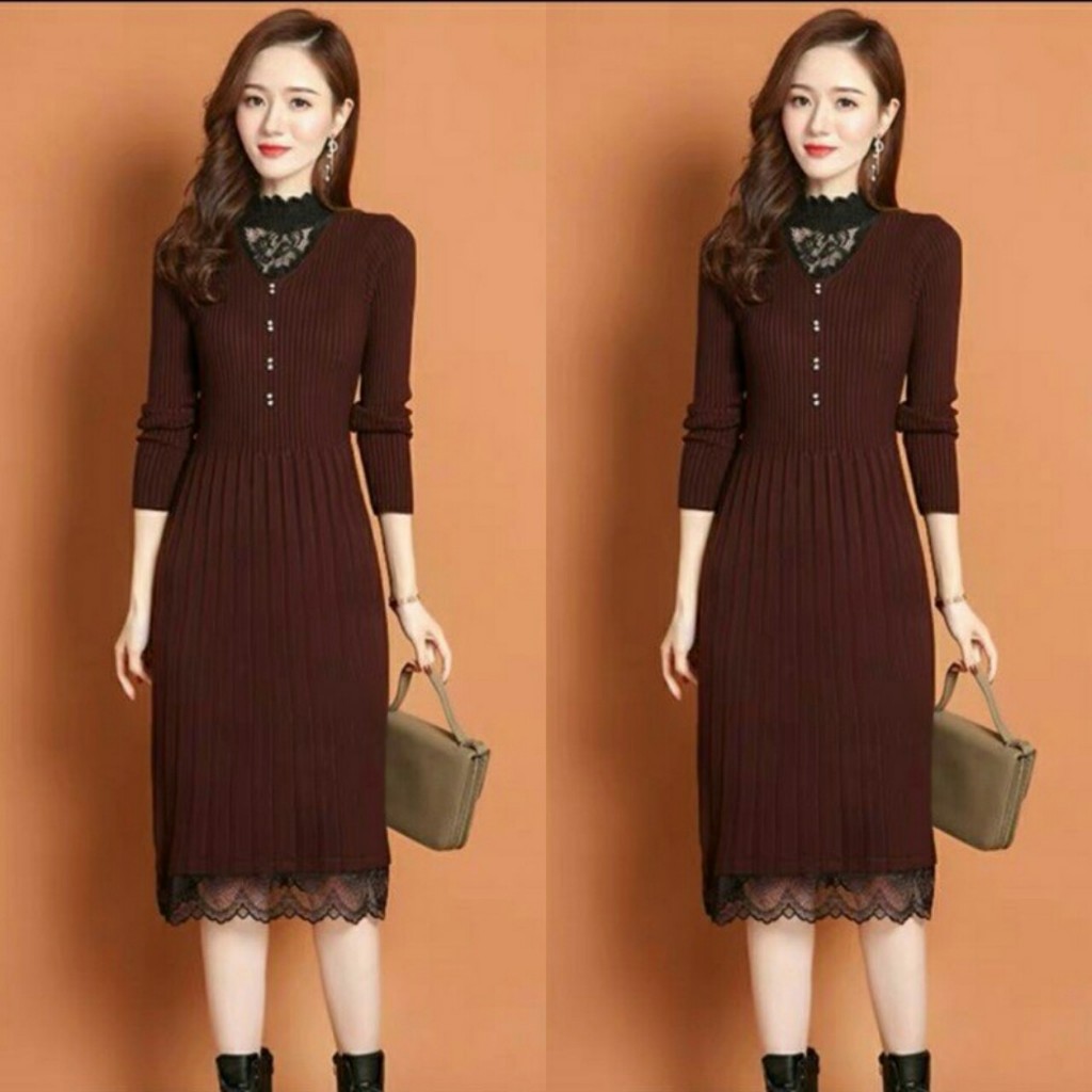 Váy bầu mùa thu đông chất len dày dặn