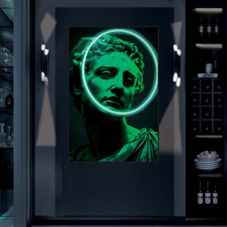 Tranh treo tường Led điểm Canvas/Tráng gương chủ đề Tượng La Mã Cổ Đại, decor quán bi-a, bar, gaming