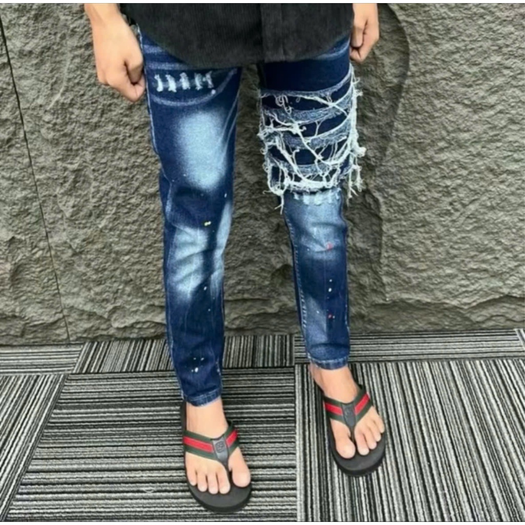  Quần jean DSQ nam dài 4 cúc xanh khuyết tật thêu xù mẫu mới thời trang trẻ trung hottrend 