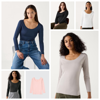 (U.N.I tag Nhật) Nữ - Áo giữ nhiệt/ HEATTECH cổ thuyền (cổ rộng U) dài tay - HEATTECH SCOOP (U NECK)