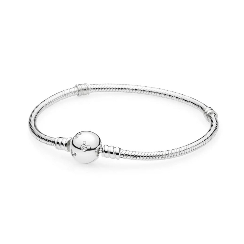 CHÍNH HÃNG - PANDORA Disney, Moments Sparkling Snake Chain Bracelet (Mickey Mouse Clasp, Silver Ster