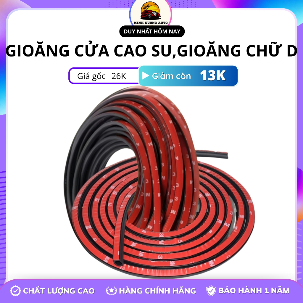 Ron cao su chữ D 3M chống ồn bảo vệ viền cửa ô tô chống bụi chống trầy