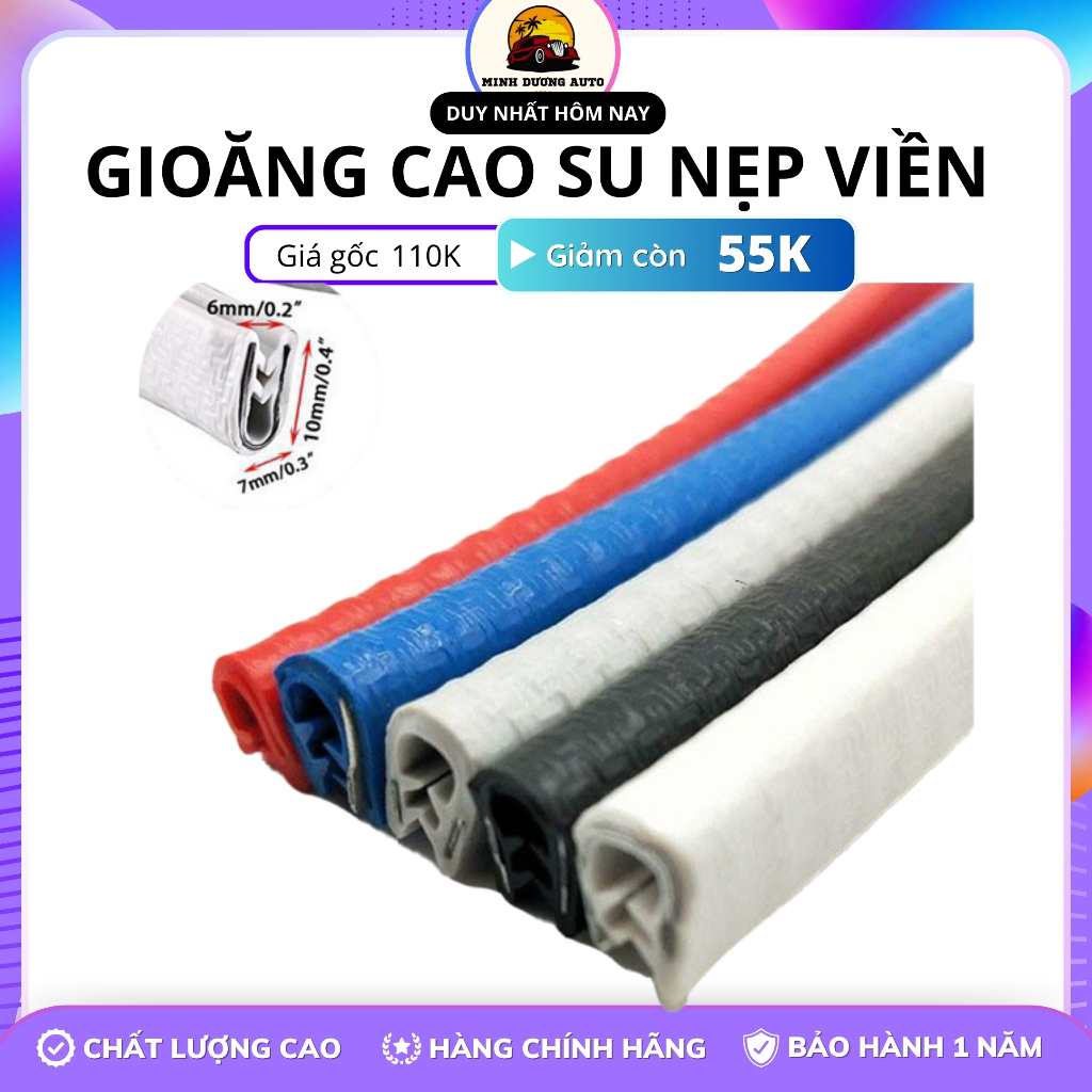 Cuộn 5m gioăng cao su chữ U nẹp viền cửa ô tô chống va đập chống trầy xước