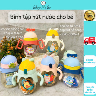 Bình Nước  Cho Bé, Bình Nhựa Tập Uống Nước Cho Bé Hình Gấu Đáng Yêu 200ml Kèm Dây Đeo Cổ