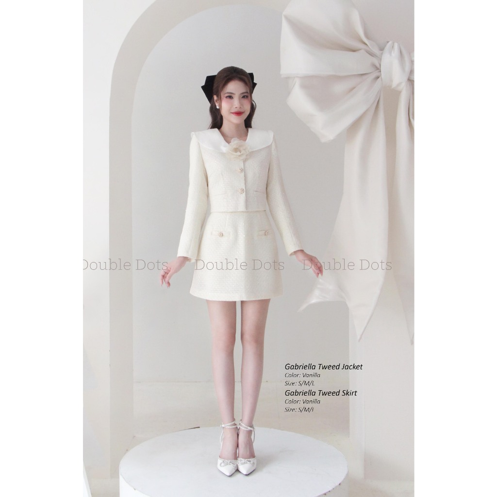 DOUBLE DOTS- SET DA GABRIELLA TWEED mau trang kem co voan