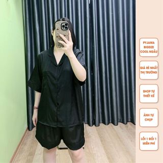 Bộ Pijama nữ bigsize màu đen cộc đùi chất lụa lụa xước vân gỗ Tô Châu dành cho nữ, bà bầu từ 40kg đến 90kg.