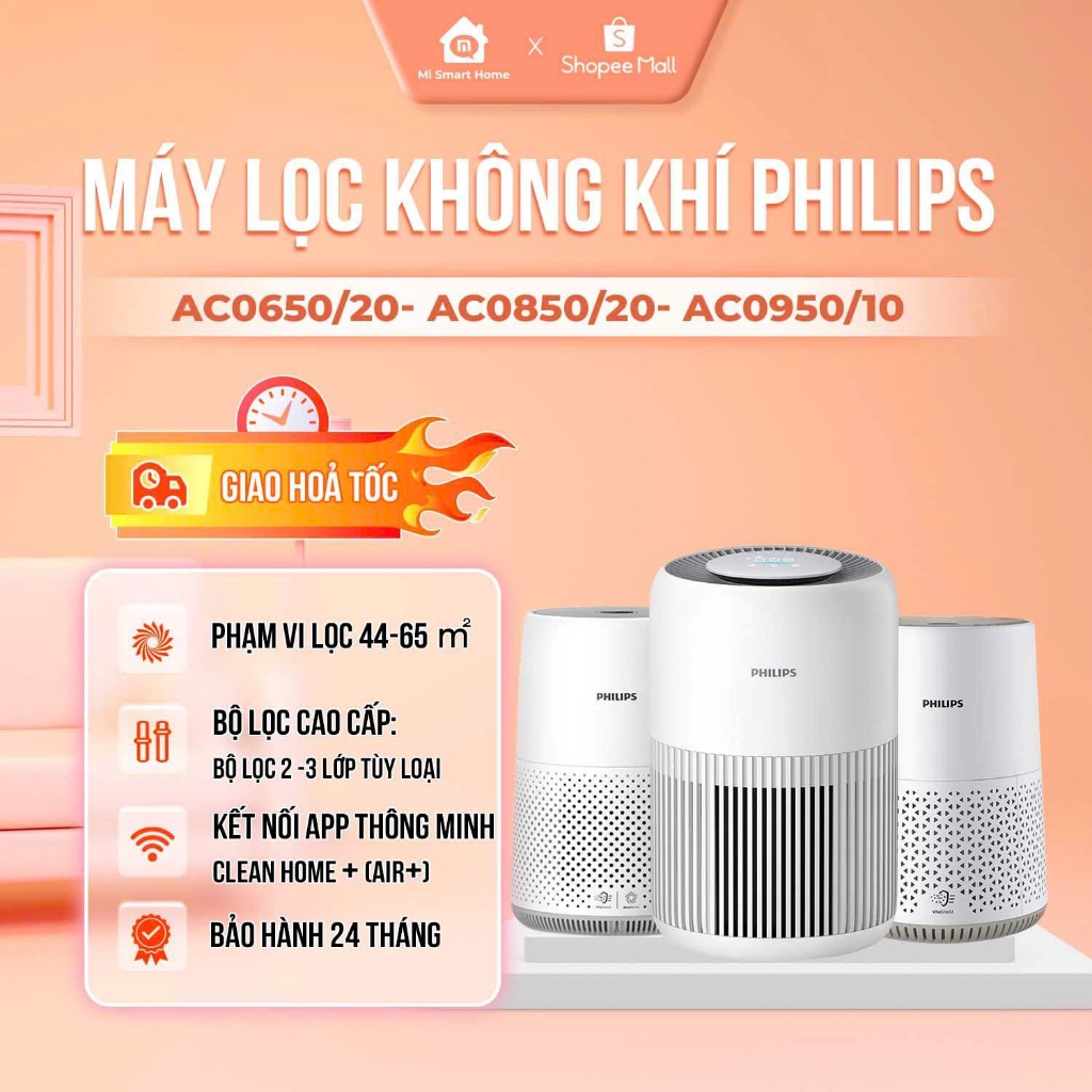Máy lọc không khí PHILIPS AC0650/10 / AC0850/20 /  AC0950/10, Kết nối App thông minh, Bảo hành 24 tháng chính hãng
