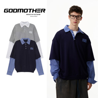 Áo Nỉ Trơn Phối Sơ Mi GODMOTHER Áo Sweater Phối Sơ Mi Cổ Bẻ Cúc Bấm Thời Trang Nam Nữ Phong Cách Hàn Quốc