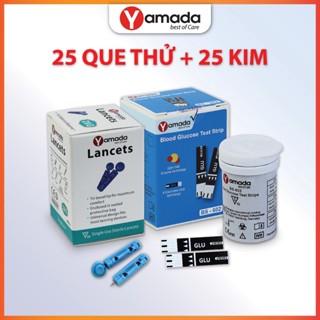 Hộp 25 que thử tiểu đường (tặng kèm 25 kim) cho Máy đo đường huyết Yamada, men GDH-FAD, 8 điện cực