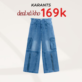  Quần Jean Phối Dây Kéo Karants Local Brand Túi Hộp Ống Rộng Y2K Streetwear Hot Trend - KQ21 