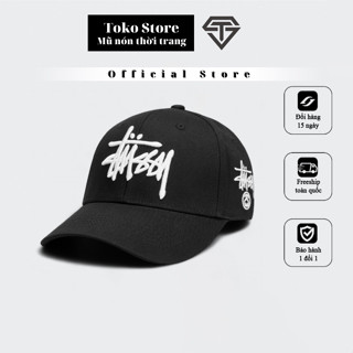  Nón mũ lưỡi trai thời trang nam nữ Stu.ssy đen logo thêu chữ trắng cao cấp hot trend boy phố Hàn Quốc 