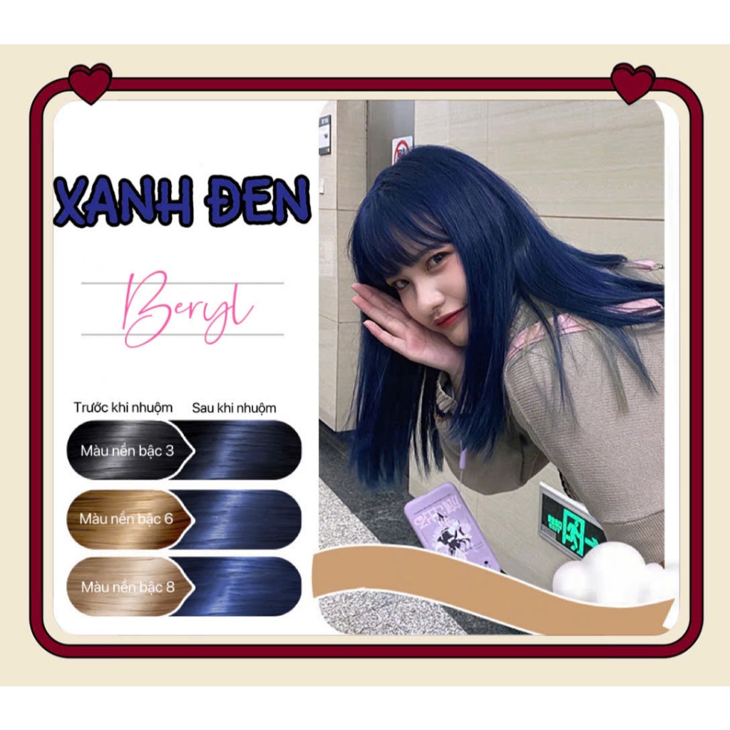 (TẶNG SET TẨY 50g +100ML OXY )Thuốc Nhuộm Tóc màu XANH ĐEN tuýp 100ml tặng oxy trợ nhuộm kèm dụng cụ