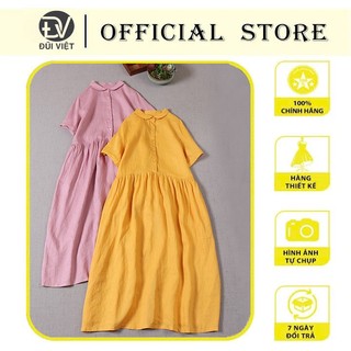 Đầm babydoll nữ Linen cổ sen, đầm suông nữ form rộng, họa tiết trơn basic dễ mặc