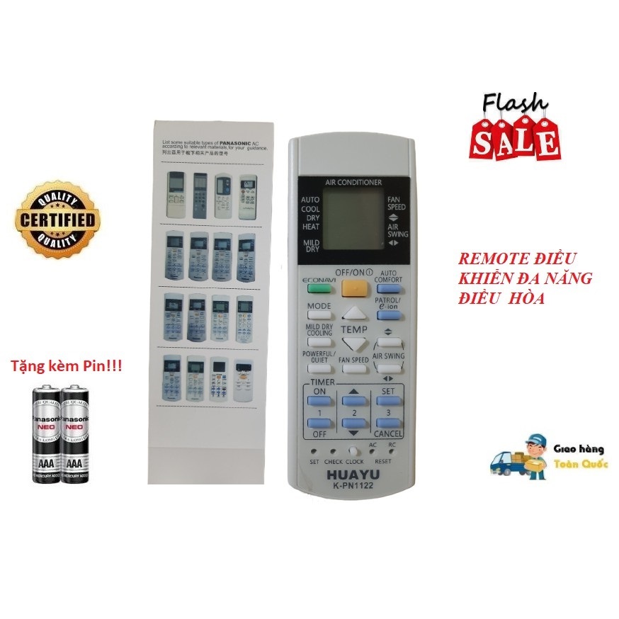 Remote Điều khiển điều hòa đa năng Huayu cho Pa_na_so_nic 1&2 chiều Inverter - Hàng mới Tặng kèm Pin