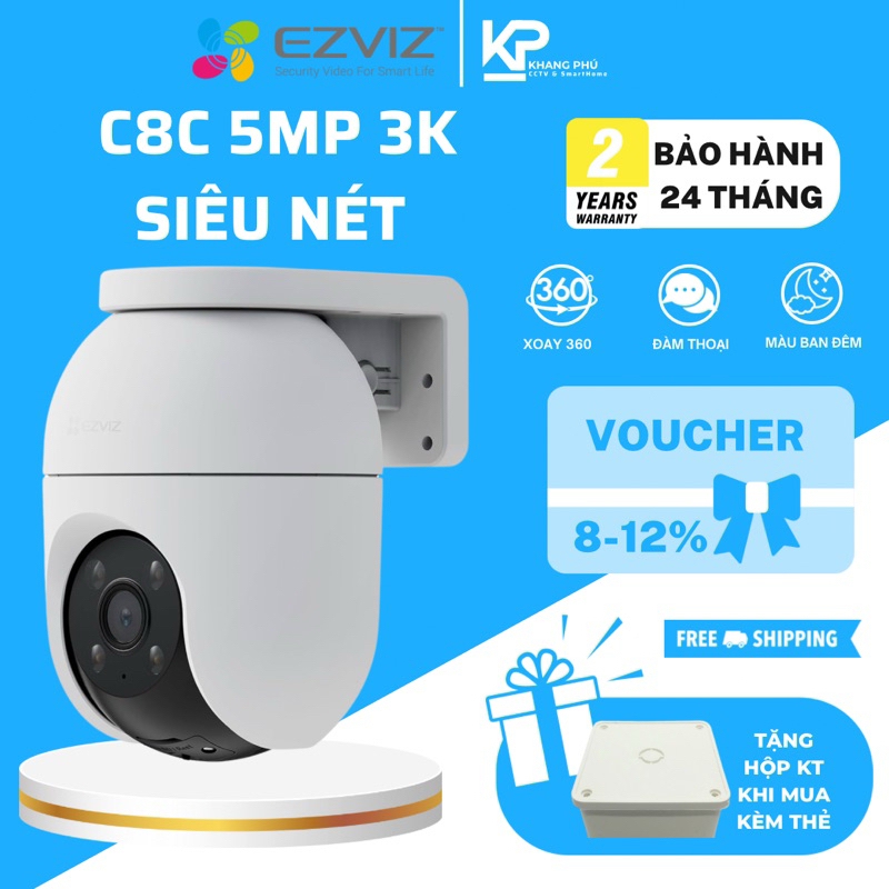 Camera Wifi ngoài trời Ezviz C8C 3K 5MP Siêu Sắc Nét báo động còi, xoay 360 chính hãng