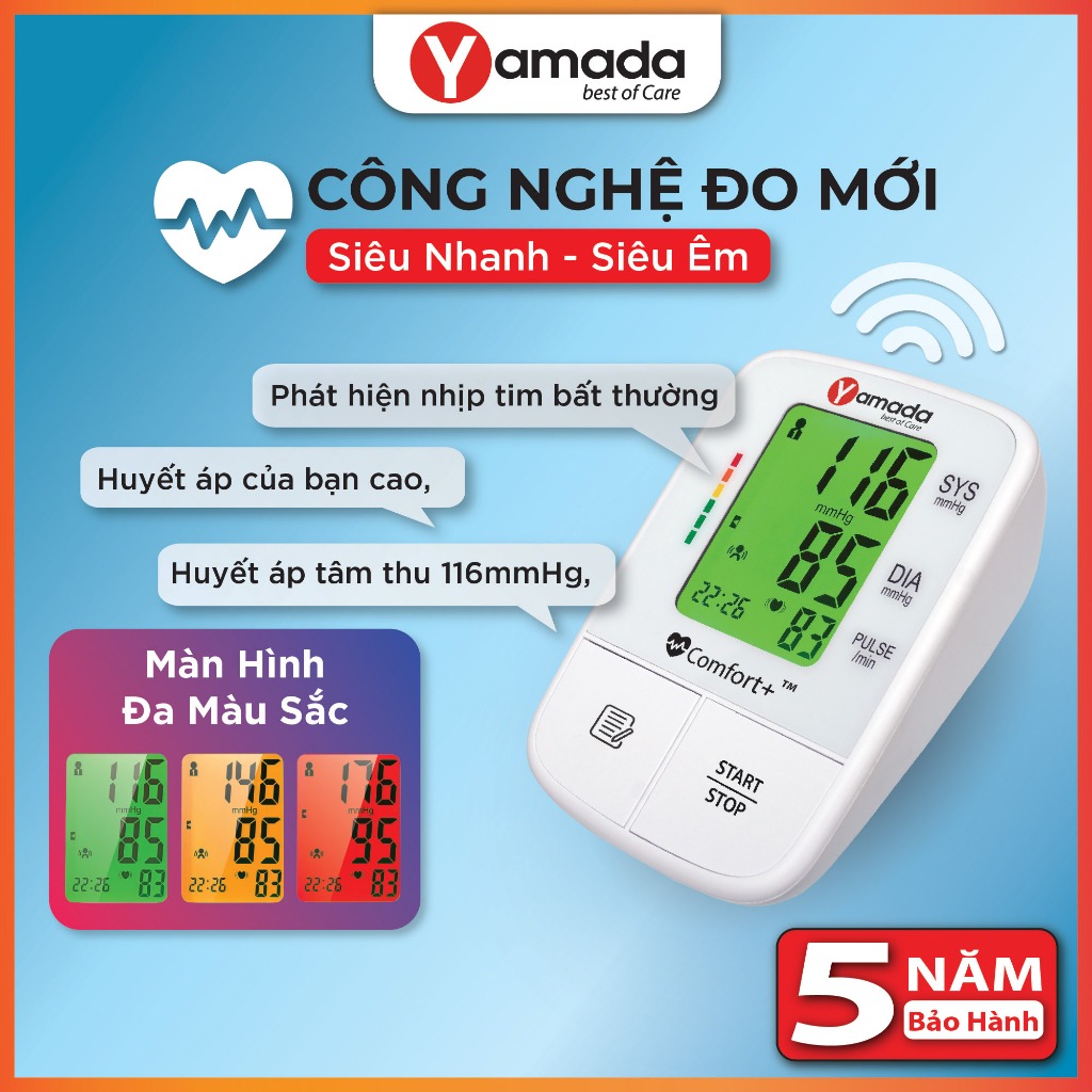 (2026) Máy Đo Huyết Áp Điện Tử Yamada 6191  - Giọng nói tiếng Việt, Màn hình đa màu, Cảnh báo tim