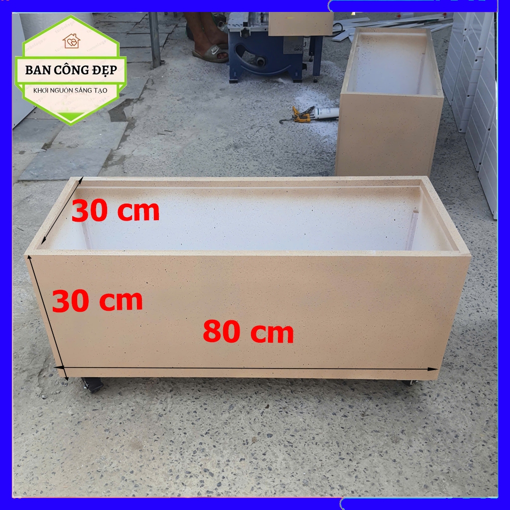 Chậu composite; chậu composite chữ nhật gắn bánh xe trồng cây ban công, sân vườn, nuôi cá độ bền 10 