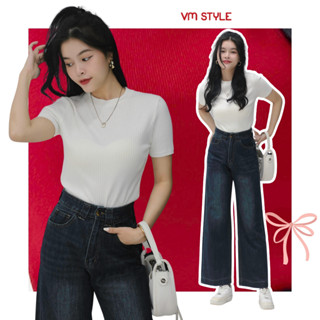 Áo len tăm nữ cộc tay VMSTYLE Áo len cổ tròn ôm sát body nhiều màu thời trang thu đông - ALU00106