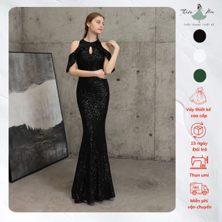  Đầm Dạ Hội Kim Sa Bèo Vai Cao Cấp Váy Dự Tiệc Sang Chảnh Trung Niên Bigsize Mã M77 