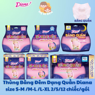 Băng vệ sinh diana dạng quần size s-m /m-l /l-xl 2/5/12 chiếc/gói