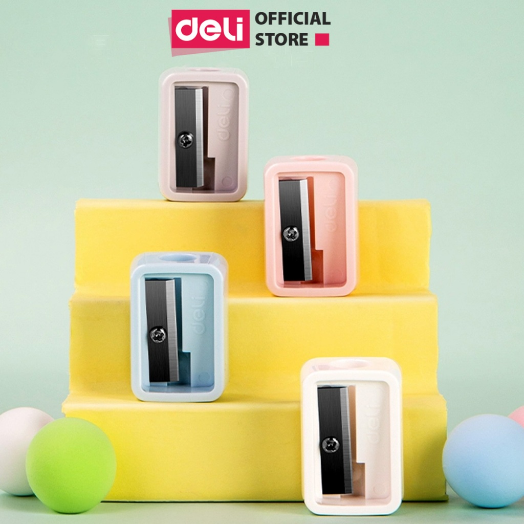 Gọt bút chì mini Deli - Hồng, Cam, Xanh dương, Xanh lá - 1 cái màu ngẫu nhiên - Chất liệu ABS bền bỉ, lưỡi dao không ghỉ