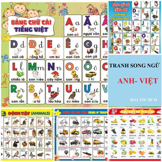   HCM  BỘ TRANH DECAL DÁN TƯỜNG SONG NGỮ ANH - VIỆT -TRANH DÁN TƯỜNG NHIỀU CHỦ ĐỀ CHỮ CÁI TIẾNG VIỆT GIÚP BÉ HỌC TẬP 