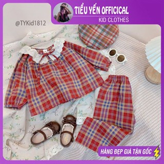 Quần áo trẻ em, Pijama bé gái vải thô mềm phối ren cho bé 9 -26kg S1812 | Tiểu Yến KID